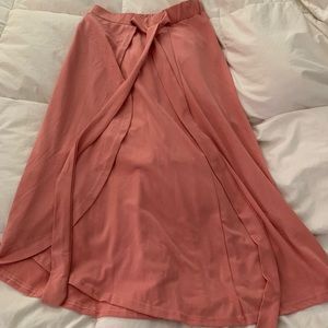 Pink electric waist cotton long skirt